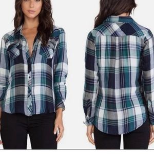 Rails Kendra Tencel Plaid Shirt Green Navy White
